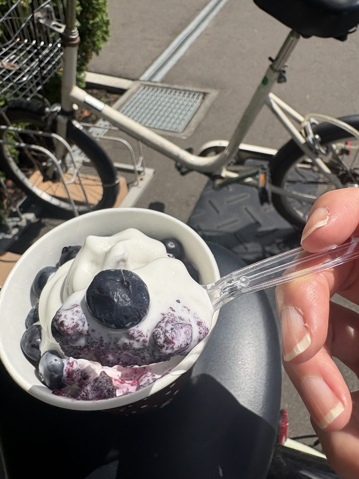 駐輪場でいただいた六花亭のブルーベリーソフト